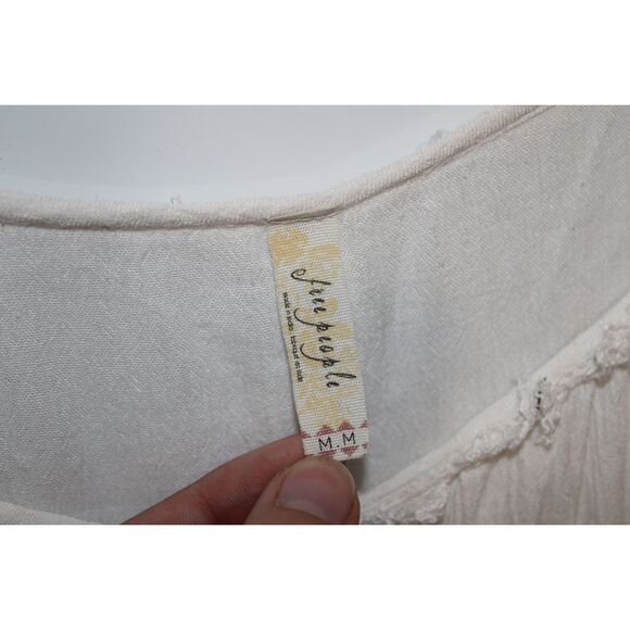 NWOT Womens Free People White Long Sleeve Button Down Sheer Peasant Blouse Sz M - Picture 3 of 4